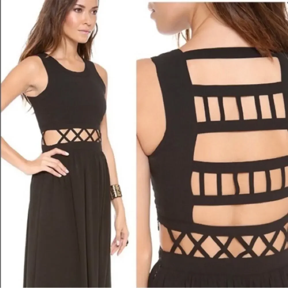 Lovers + Friends Calling You black lattice cutout sleeveless maxi dress Large